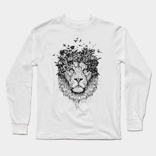 Floral lion (b&w) Long Sleeve T-Shirt